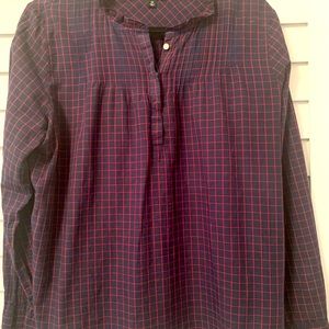 J. Crew Mercantile Navy and Red Check Blouse